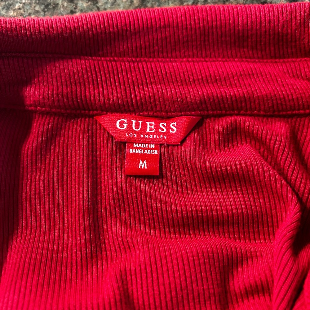 Guess Red Button-Up Ribbed Henley Top - Picture 3 of 3